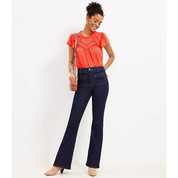 NWT Womens Size 34 Ann Taylor LOFT Welt Patch Pocket High Rise Slim Flare Jeans - Picture 1 of 3